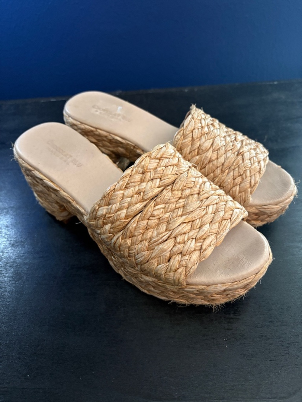 Chocolat Blu Natural Braided Jute Platform Slide Sandals